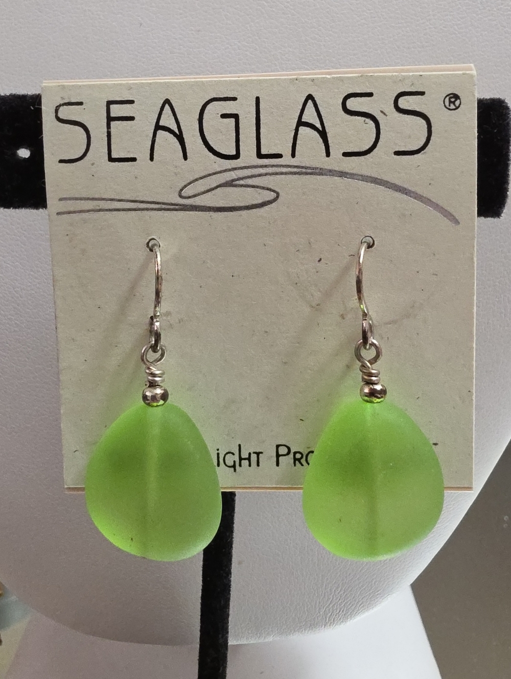 Lime Green Sea Glass Drop Pierced Earrings